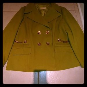 Michael Kors MK bright green wool pea coat gold
